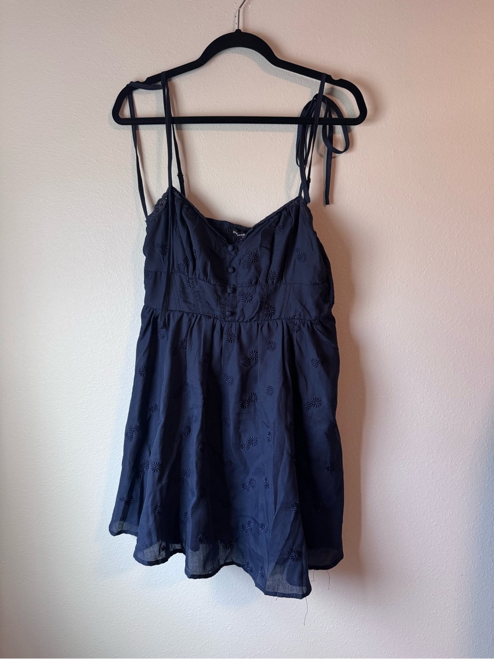 Women’s Navy Embroidered Tie-Strap Mini Dress